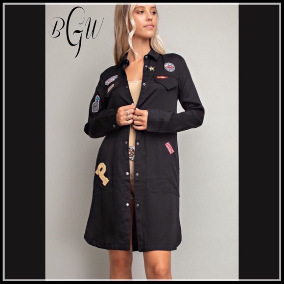 🆕5⭐️Long Shirt Jacket W Patches - Picture 2 of 7